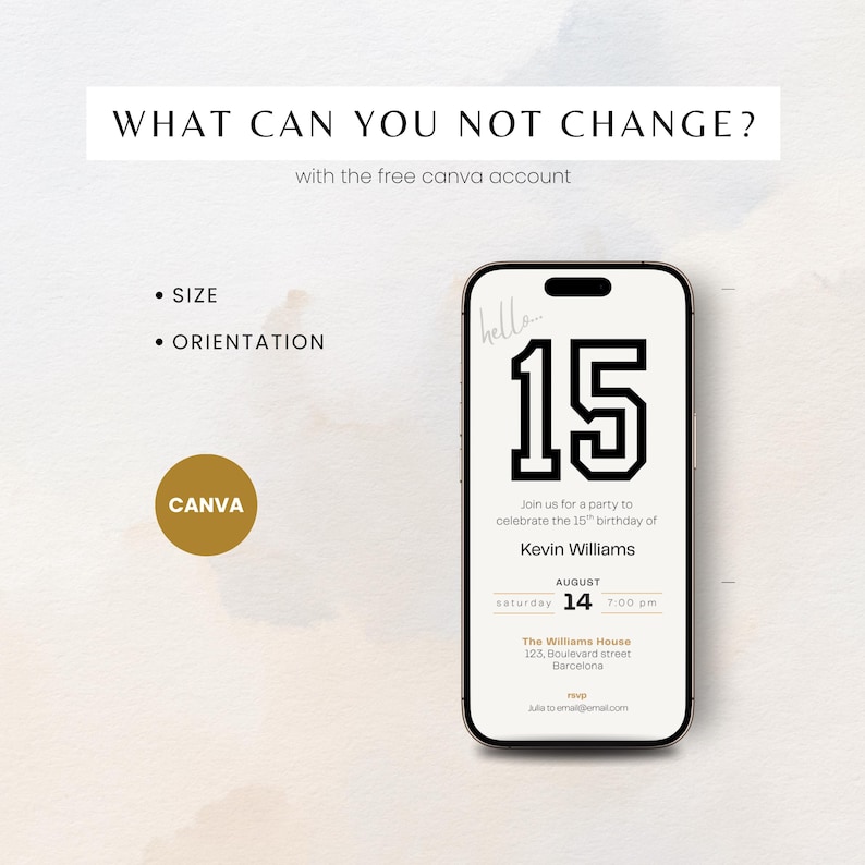Elegant 15th birthday invitation template for boys with a clean, modern layout. Perfect for a digital birthday invite, party invitation, or birthday announcement. Ideal for anyone turning fifteen and planning a stylish celebration.