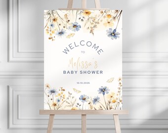 Plantilla de letrero de bienvenida para baby shower "A Little Wildflower" - Letrero de primavera editable (descarga digital) LF28