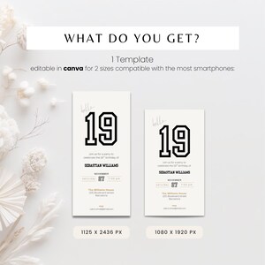 Minimal 19th birthday invitation template for men or woman with a clean, modern layout. Perfect for a digital birthday invite, party invitation, or birthday announcement. Ideal for anyone turning nineteen and planning a stylish celebration.