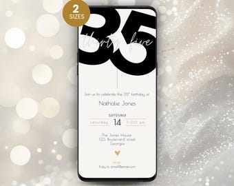 Plantilla de invitación para 35.º cumpleaños, elegante invitación para un cumpleaños importante, personalizable en Canva (descarga digital)