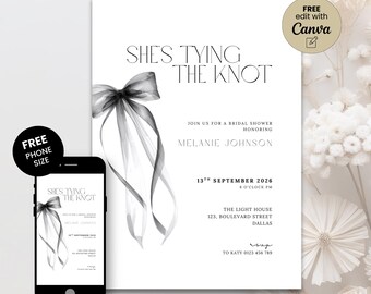 Tying The Knot Bridal Shower Invitation Template, Editable Wedding Shower Invite (Digital Download) ST02