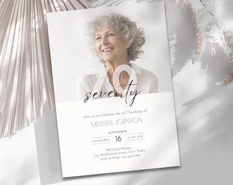 70th Birthday Invitation Template, Editable Milestone Invite with Photo (Printable Digital Download)