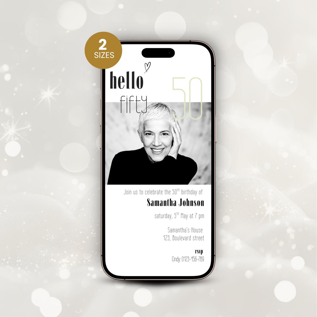 Elegant 50th Birthday Invitation With Photo: Digital Evite Template ...