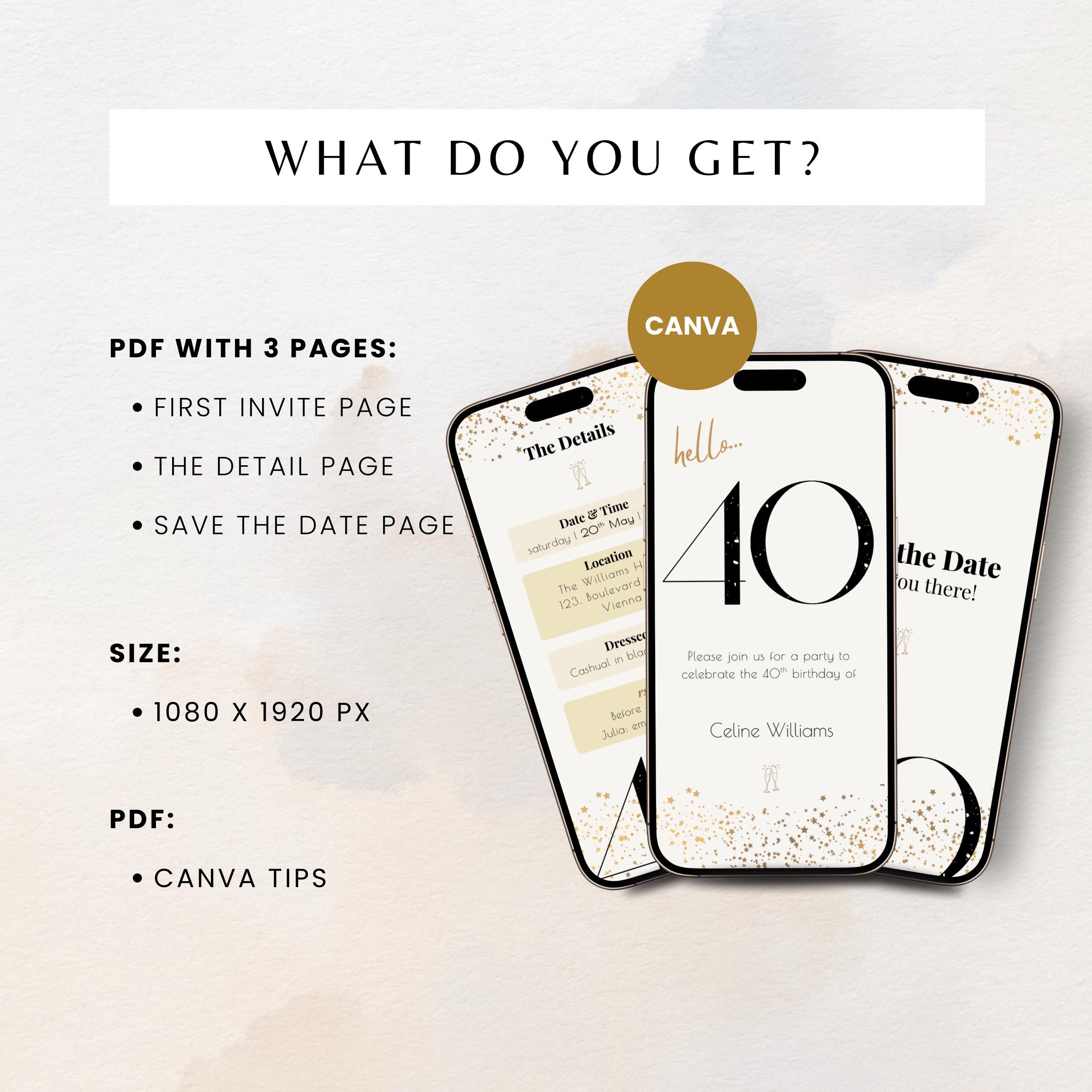 Elegant 40th Birthday Invitation Template: Editable Mobile Evite ...