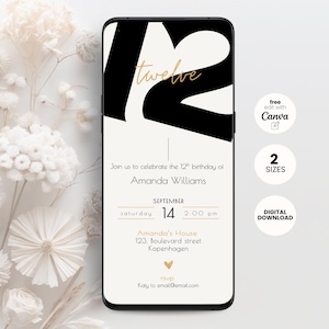 12th Birthday Invitation, Editable Twelfth Birthday Party Invite, Electronic 12th Bday Evite Boys & Girls, Canva Template, Digital Download