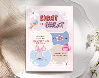 Invitación de cumpleaños "Ocho es genial", personalízala para tu fiesta (descarga instantánea)