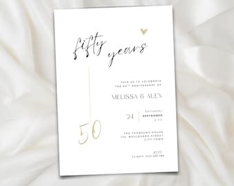 50th Anniversary Invitation Template, Editable Minimal Card (Digital Download) DN01