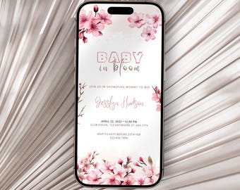 Plantilla de invitación para baby shower "Baby in Bloom" - Invitación electrónica con diseño floral primaveral (descarga digital)