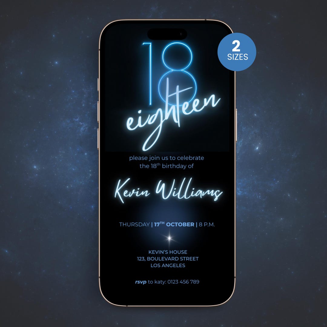 Neon 18th Birthday Invitation Template: Minimalist Digital Evite (canva ...