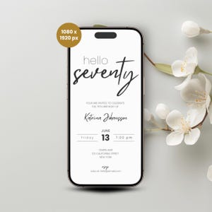 Hello 70th Birthday Invitation Template, Digital Seventy Birthday Invite, 70th Birthday Anniversary, 70th Bday Evite, Mobile 70th Invitation