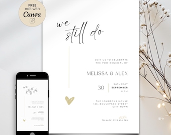 We Still Do Digital Invitation Template, Editable Vow Renewal Invite, Minimal Printable Anniversary Card (Digital Download) DN01