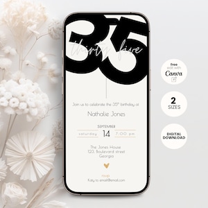 35th Birthday Invitation Template, 35th Anniversary Invite, 35th Birthday Party Evite, Digital Thirty Five Birthday Party Invite Woman Man