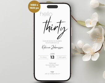 Elegant 30th Birthday Invitation: Editable Minimal Mobile Evite (Digital Download)