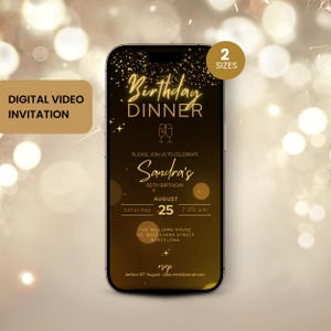 Digital Birthday Dinner Invitation Template, Video Birthday Dinner Evite, Electronic Text Invite, Adult Bday Dinner Invitation, Phone Invite