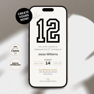 Editable 12th Birthday Invitation: Mobile Evite Canva Template (Digital Download)