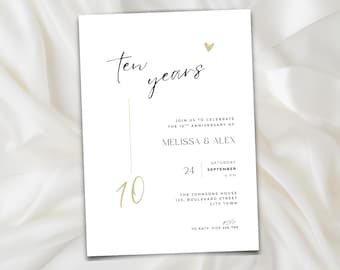 10th Anniversary Invitation Template, Editable Wedding Card (Digital Download) DN01