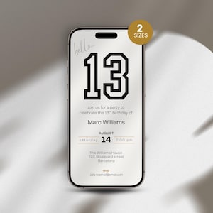 13th Birthday Invite Boy, Thirteen Birthday Party Digital Invitation, 13th Birthday Invite, Electronic 13th Bday Evite for Boys Template