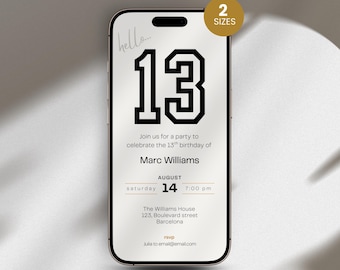 13th Birthday Invite Boy, Thirteen Birthday Party Digital Invitation, Electronic Evite for Boys Template LF11