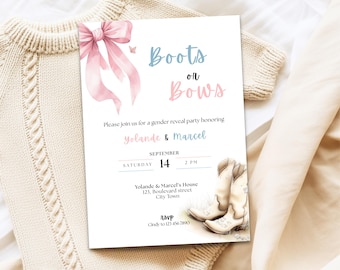 Boots or Bows Gender Reveal Invitation, Western Theme (Digital Download)