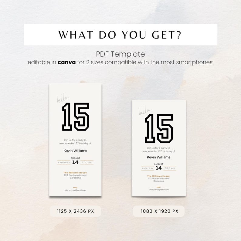 Elegant 15th birthday invitation template for boys with a clean, modern layout. Perfect for a digital birthday invite, party invitation, or birthday announcement. Ideal for anyone turning fifteen and planning a stylish celebration.