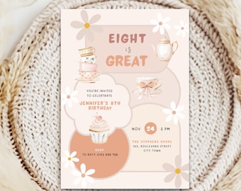 Invitación de cumpleaños "Ocho es genial", personalízala para tu fiesta (descarga instantánea)