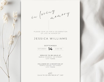 Funeral Invitation, Customizable Template for Memorial Service, Elegant Celebration of Life Invite (Digital Download) LF10