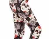 PLUS SIZE Black Red Sugar Skull Leggings Fall Leaves Size 12-20