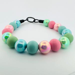 Beaded Dog Collar Slip-on Teal Pink Shine Glossy Timeless Collection | Dainty Days