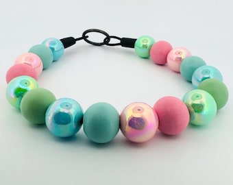 Beaded Dog Collar Slip-on Teal Pink Shine Glossy Timeless Collection | Dainty Days