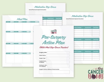 Aktionsplan vor der OP (mit Med Step-Down Tracker) | Druckbare Checkliste für die OP-Vorbereitung | Medikamente Taper Tracker | Krebs Pflege Organizer