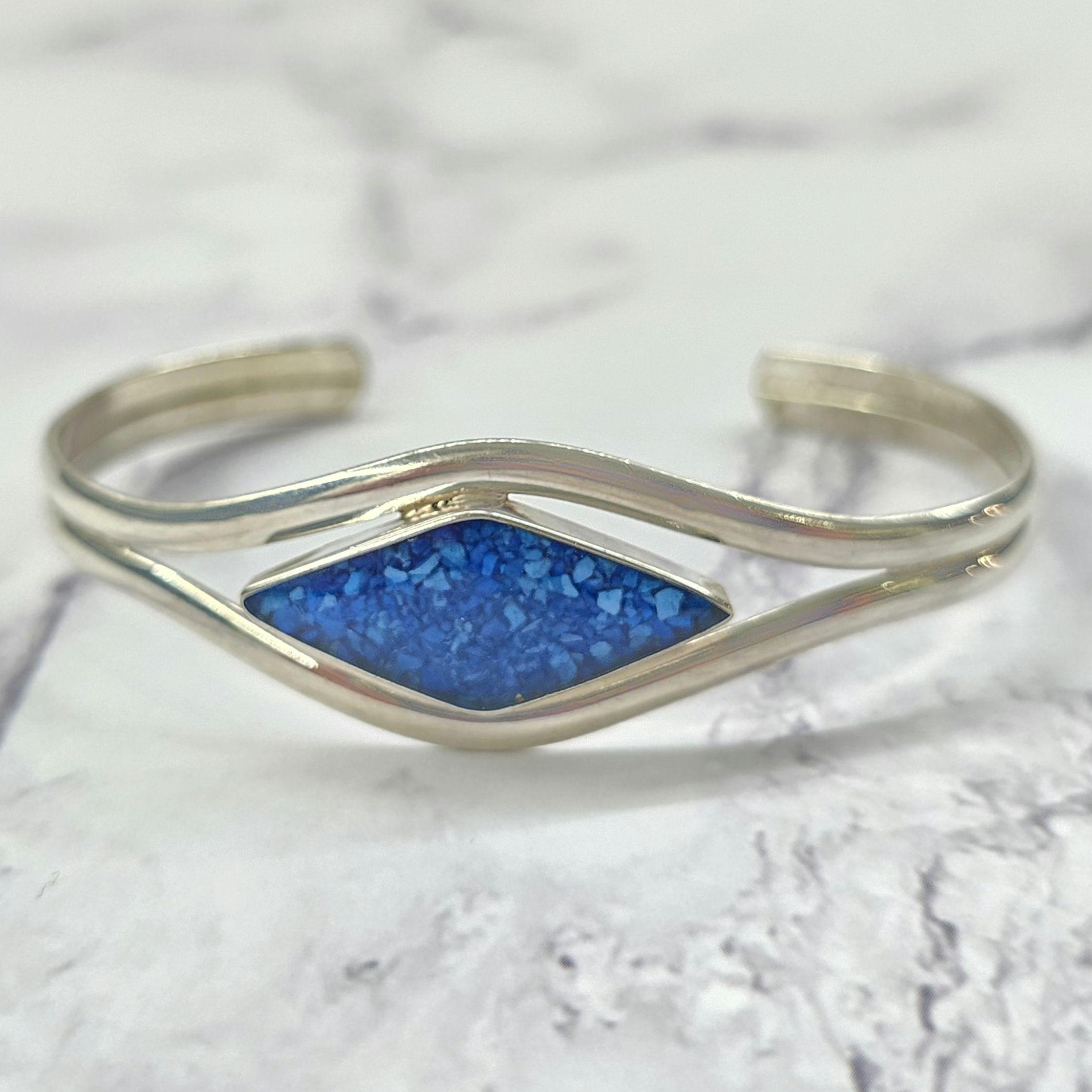 Vintage Mexico Alpaca Silver Cuff Bracelet: Blue Crushed  display picture 1