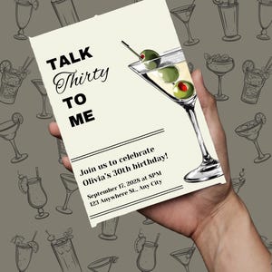 Digital Talk Thirty to Me Invitation|Editable 30th Birthday Party Invite|Martini Theme|Canva Template|Instant Download|Dirty Thirty