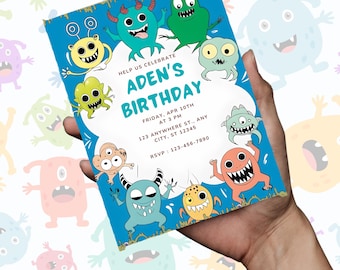 Digital Monster Birthday Invitation|Editable Kids Party Invite|Silly Monster Birthday|Printable Monster Invite|Canva Template|Monster Party