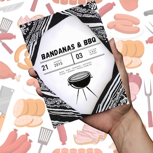 Digital Bandanas & BBQ Invitation|Editable Cookout Party Invite|BBQ Bash| Canva Template | Instant Download|Summer Backyard BBQ Theme|Invite