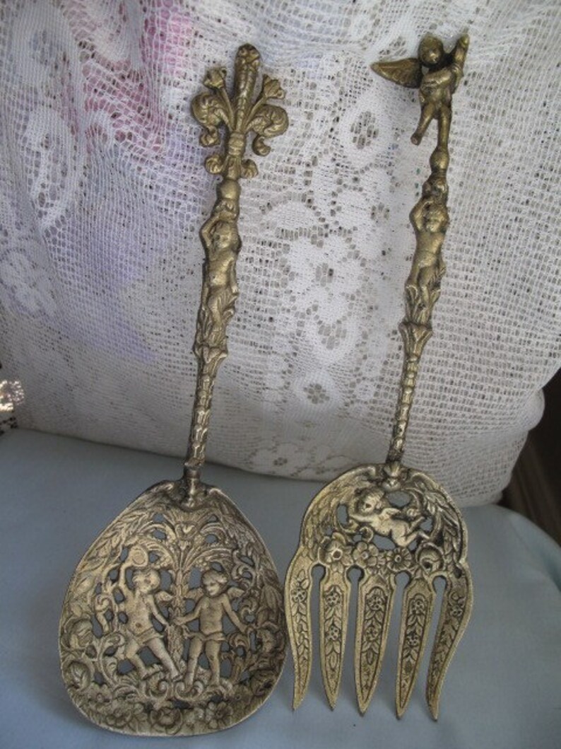 Vintage Brass Spoon and Fork Utensil Set / Ornate Decorative Etsy