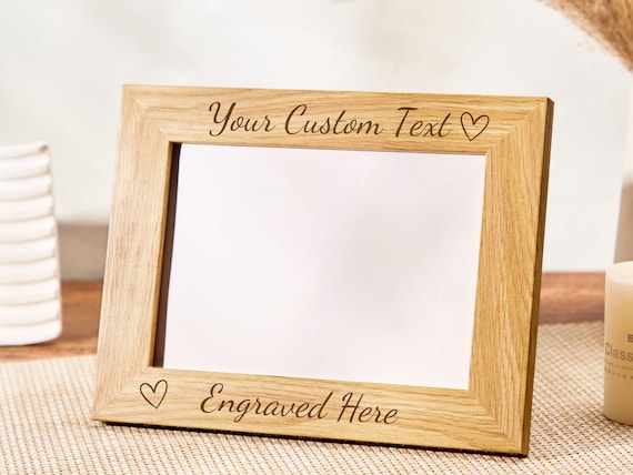 Custom Wood Photo Frame, Engraved Picture Frame Gift, Bespoke Engraving French Oak Frame, Personalised Home Decor Mother's Day Gifts