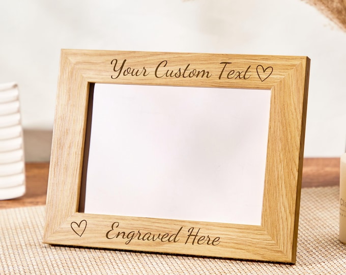 Custom Wood Photo Frame, Engraved Picture Frame Gift, Bespoke Engraving French Oak Frame, Personalised Home Decor Mother's Day Gifts