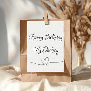 Happy Birthday My Darling Geschenkkarte - Minimalistisches Line Art Herz - A5 & 5x7 Digitale Geburtstagskarte - Druckbares Geschenk für Sie und Ihn