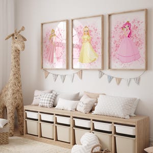 Princess Wall Art Set | Pink Fairy Tale Decor | 3-Piece Nursery Prints | Royal Theme Digital Download for Girls' Bedroom - Pink Princess