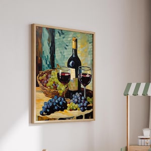Van Gogh Style Wine and Grapes Wall Art | Digital Download | Kitchen & Living Room Decor | Printable Wine Art | Wine Lover&#39;s Decor  Wine Art