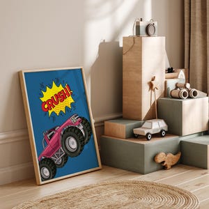 Fun monster truck prints for boys nursery