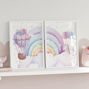 Unicorn & Rainbow Wall Art Set | 2-Piece Girls’ Room Prints | Pastel Nursery Decor | Magical Digital Download | Cute Kids Wall Art