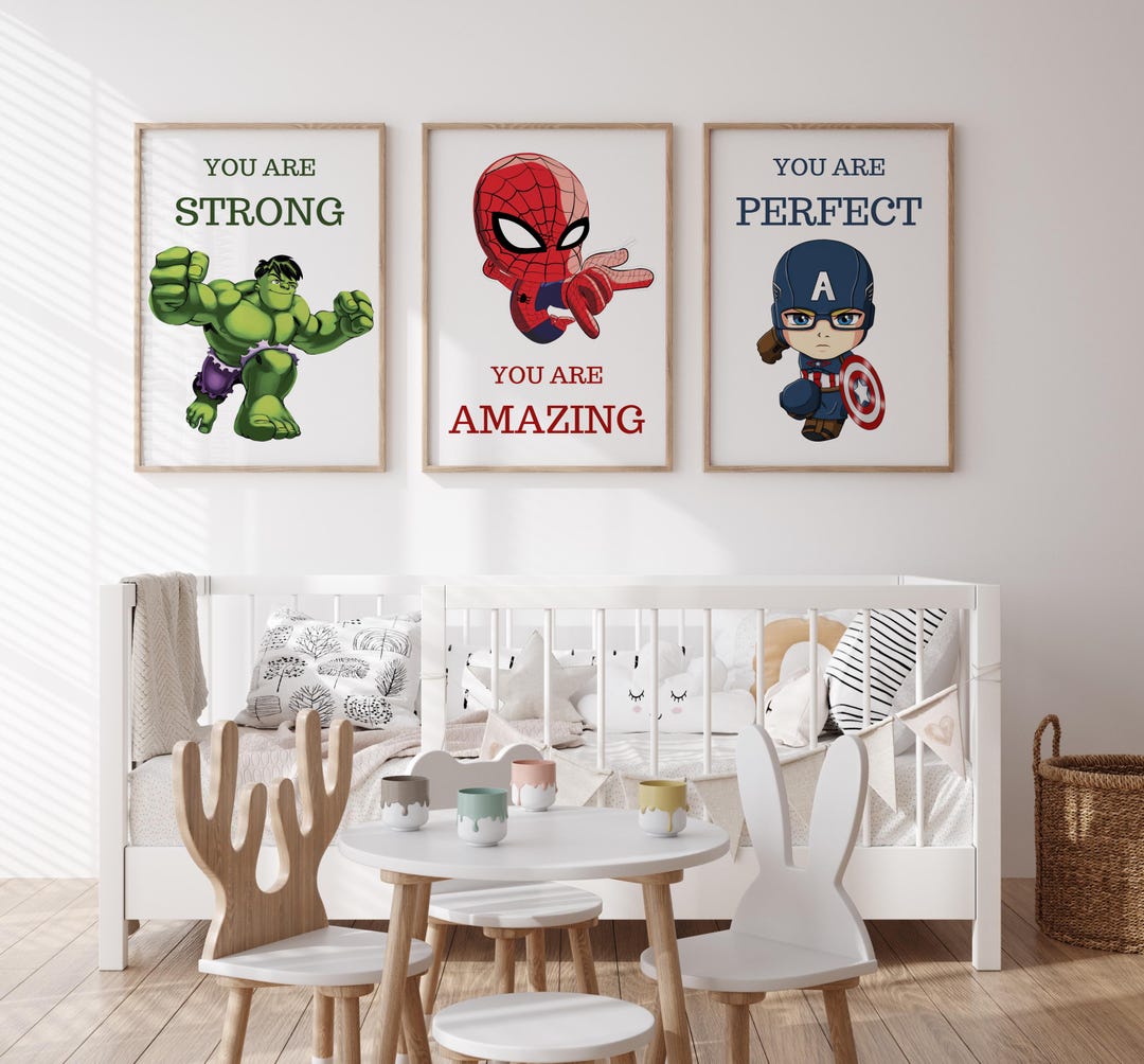 Set of 3 Superhero Nursery, Superhero Wall Art Set - Kids Room Decor ...
