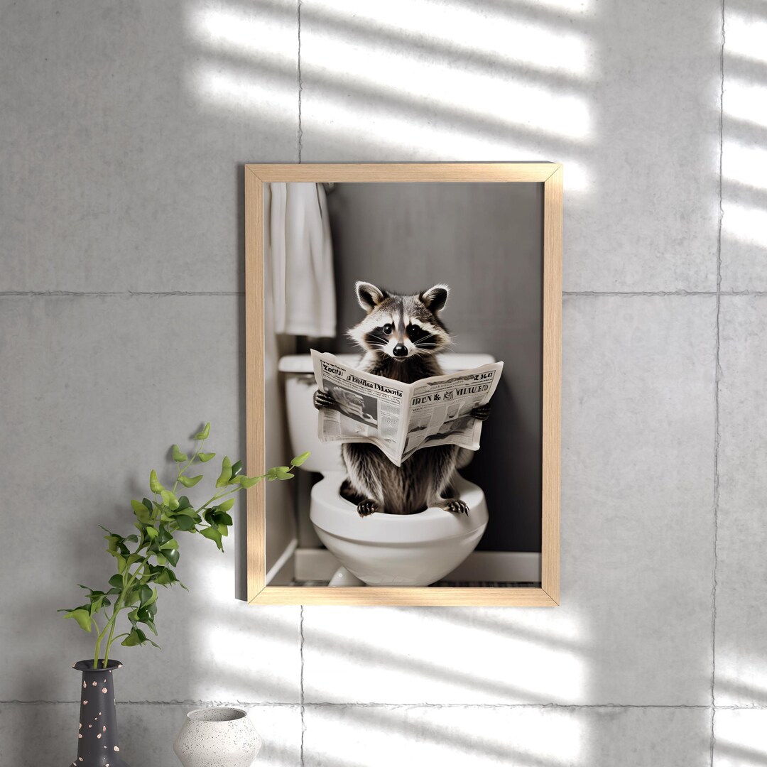 Raccoon Wall Art - Black and White Digital Print for Bathroom & Living ...