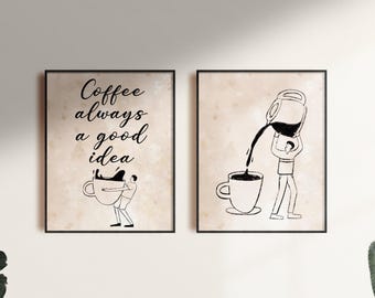 Fun Coffee Wall Art | Playful Coffee Digital Print | Cute Cafe Decor | Kitchen & Office Coffee Art | Instant Download - Brown Coffee Decor