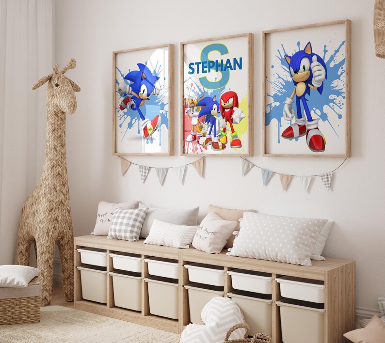 Custom Sonic Wall Art, Personalized Boys Room Decor, 3-piece Digital ...