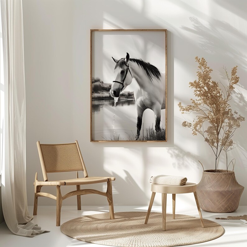 Black and White Horse Wall Art | Elegant Minimalist Print | Equestrian ...