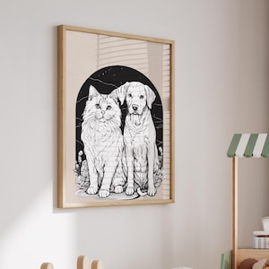 Cat & Dog Friendship Wall Art – Digital Download for Pet Lovers, Cute Animal Design, Instant Printable Home Decor - Modern Home Decor Art