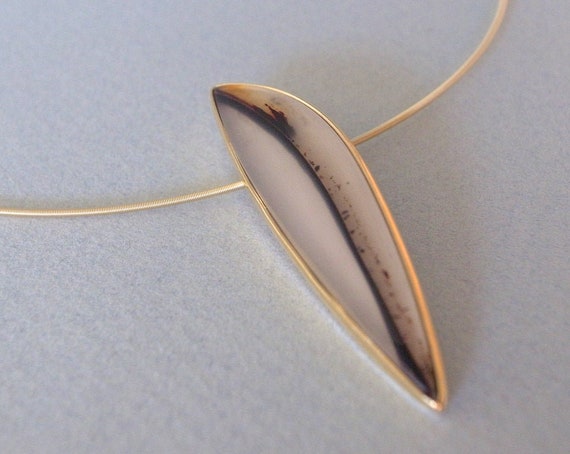 leaf pendant - 22k gold and sterling silver - montana agate