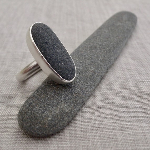 black oval beach rock ring